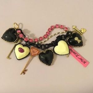 Betsey Johnson Black,Cream ,Hearts, Keys Bracelet